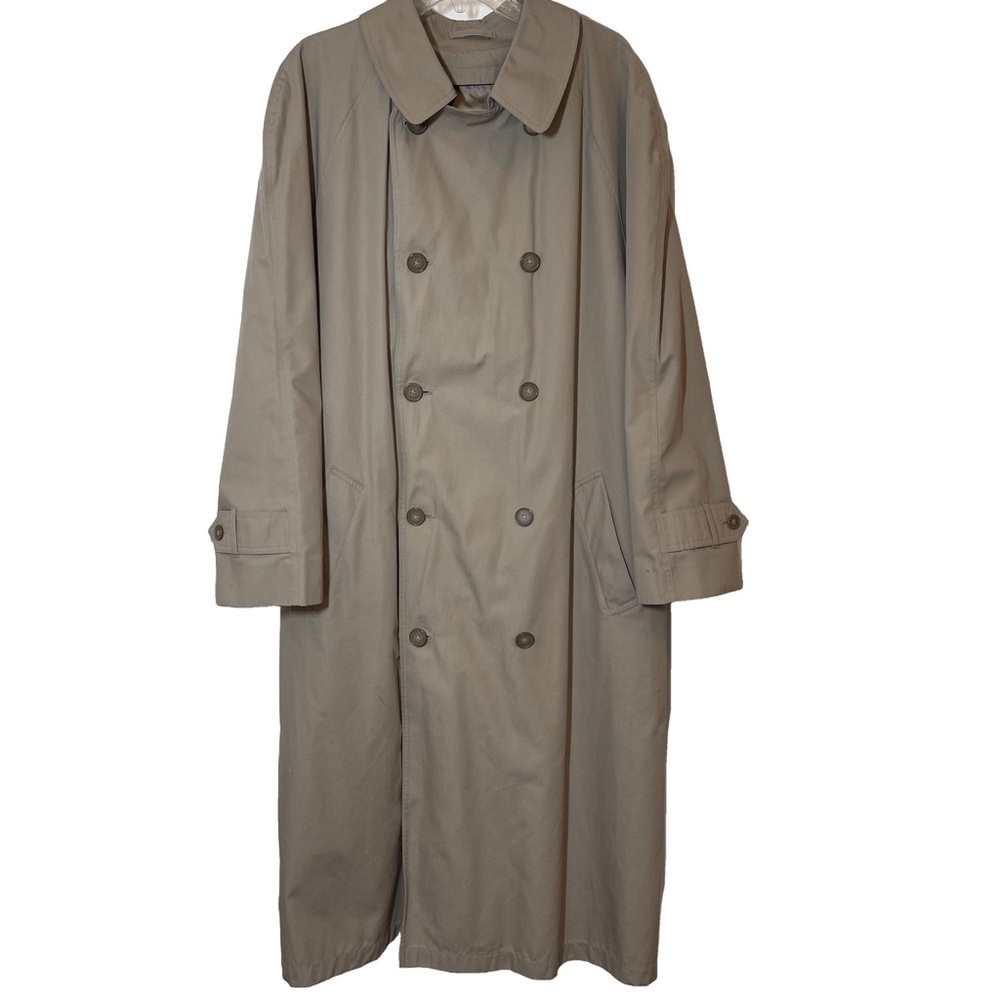 London Fog Trench Rain Coat Overcoat Removable Wool Lining Tan Khaki 42R